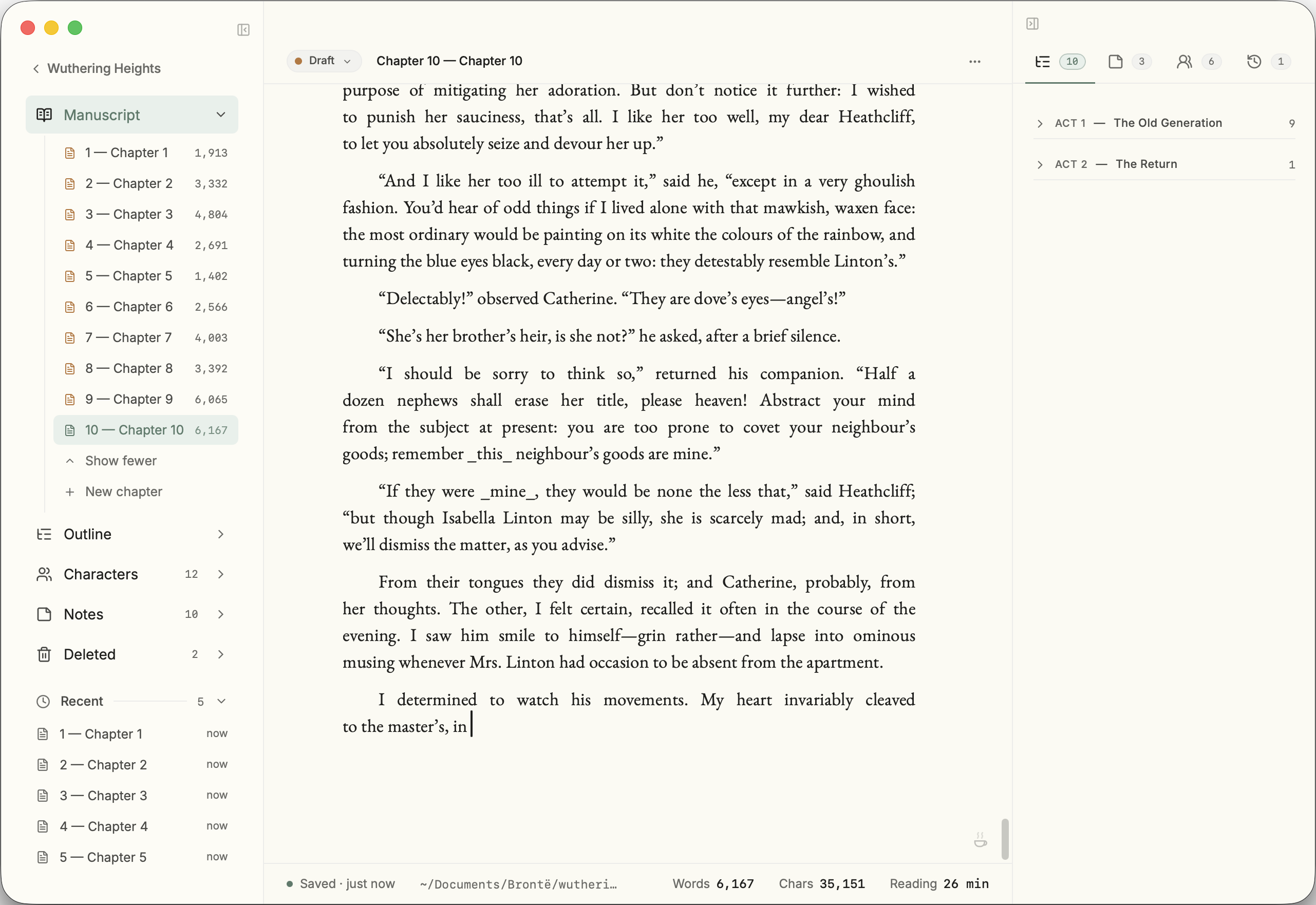 Brontë — writing environment